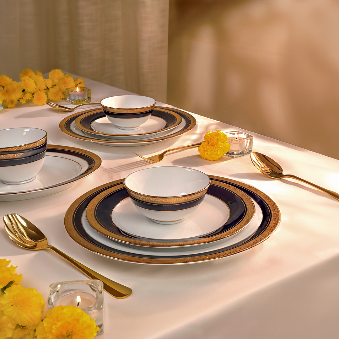 Noritake CRESTWOOD COBALT GOLD 21PC DINNER SET W/G