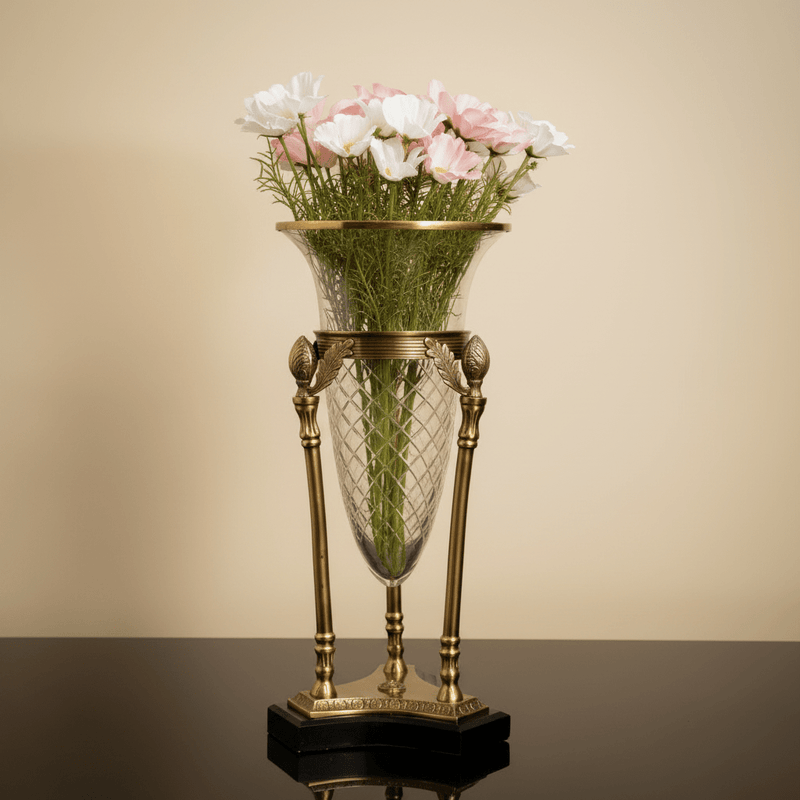 Elegant Brass and Glass Flower Vase — image 1