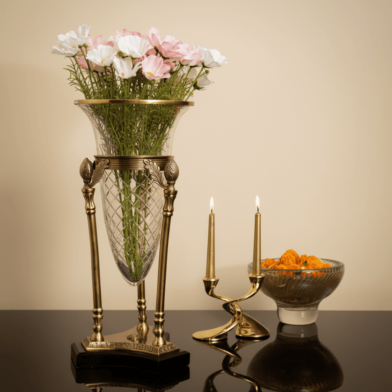 Elegant Brass and Glass Flower Vase — image 2