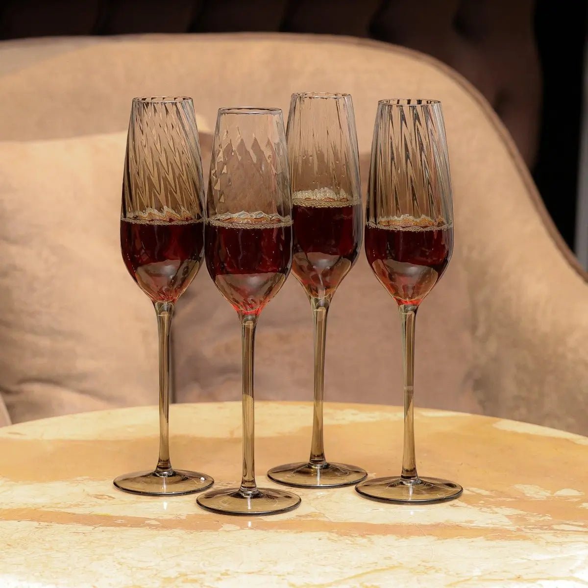 Drinking Glasses Emerald Set Of 4 Champagne Flutes with Gift Box - Daamaira Home and Living Ltd