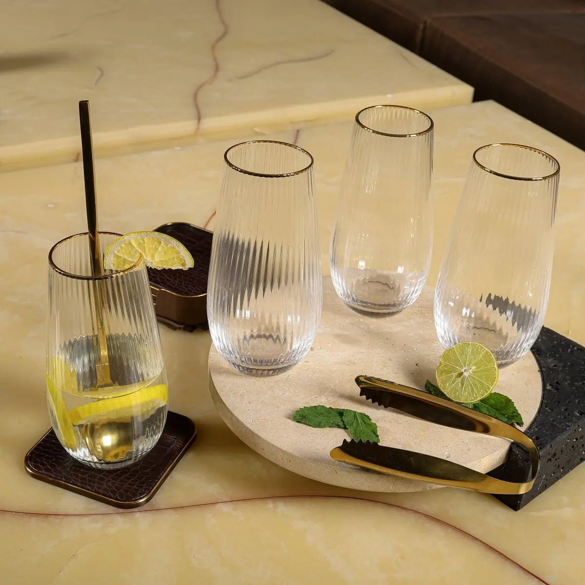 Drinking Glasses Finesse Set Of 4 Long Drink Glasses - Daamaira Home and Living Ltd