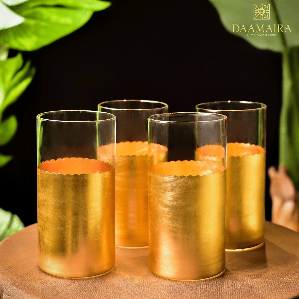 Drinking Glasses Gold Set Of 4 High Ball Glasses - Daamaira Home and Living Ltd