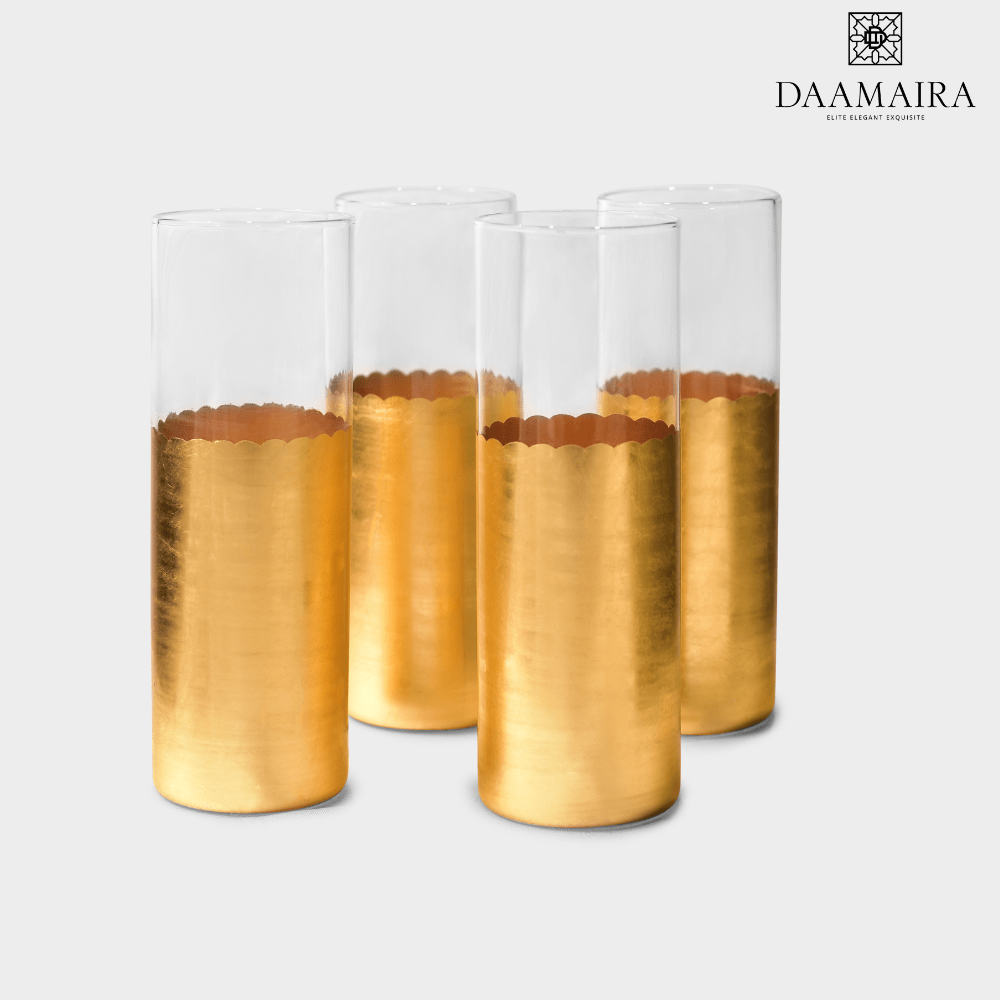 Drinking Glasses Gold Set Of 4 Tall Glasses - Daamaira Home and Living Ltd