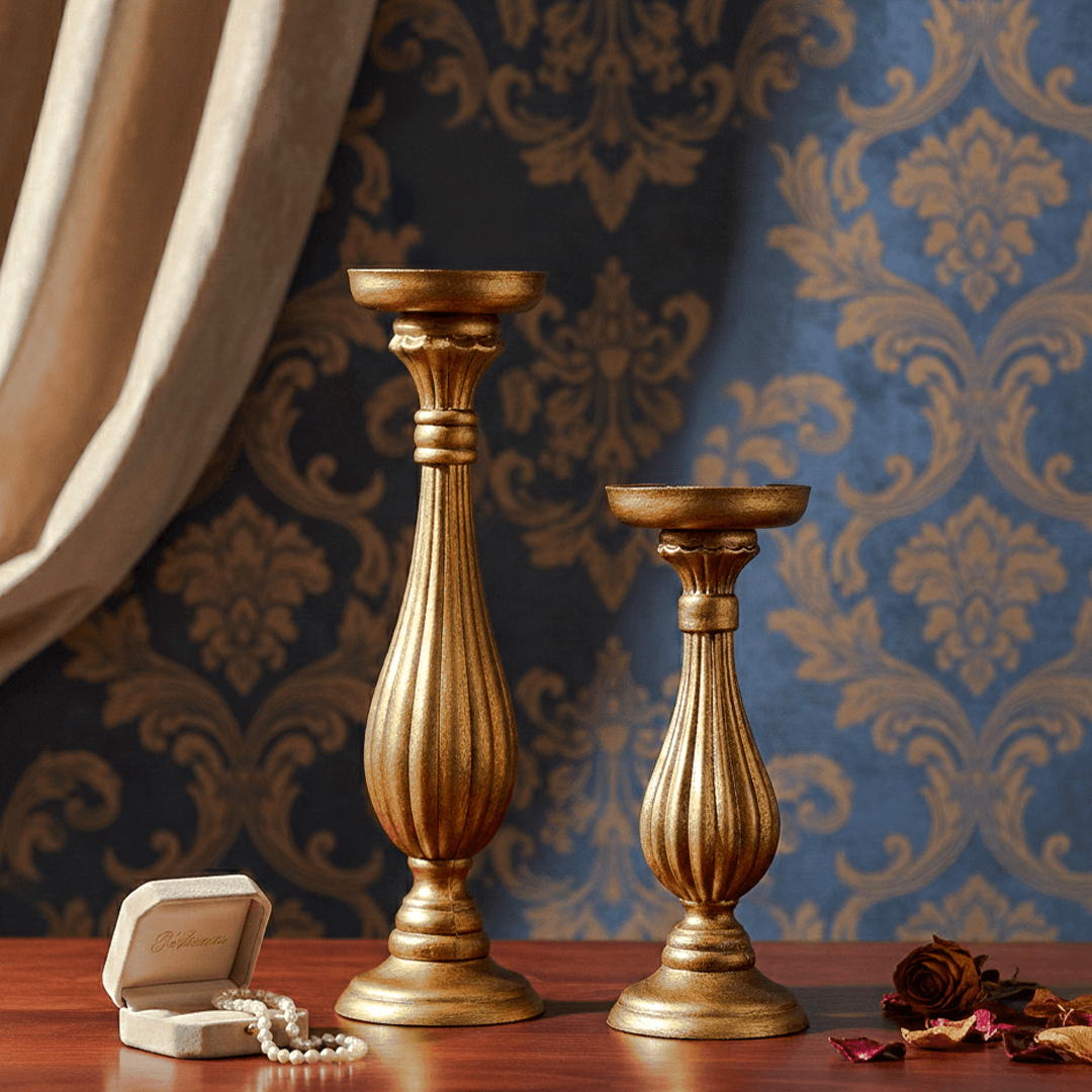Sculptures & Figurines Golden Candle Holder - L - Daamaira Home and Living Ltd