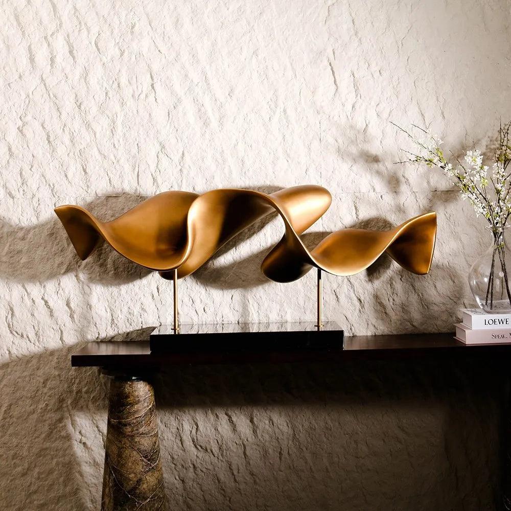 Decor Objects Golden Fluid Abstract Sculpture - Daamaira Home and Living Ltd