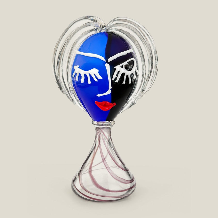 Murano Glass Blue Face Sculpture