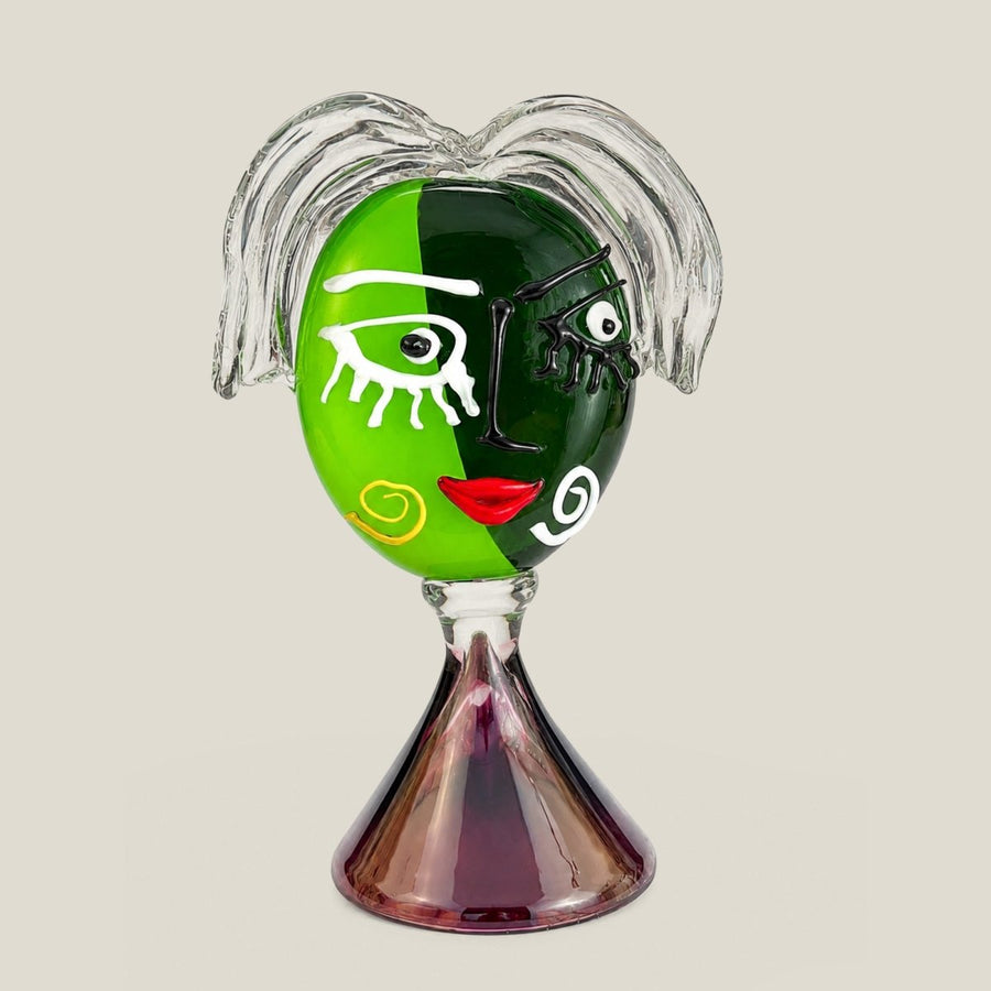 Murano Glass Green Face Sculpture