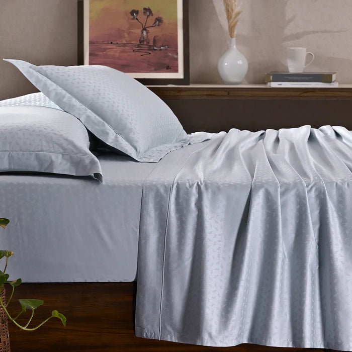 Leaf Self Jacquard 100% Cotton Ultra Soft Bed Sheet with Pillow Case - Gray - Daamaira Home and Living Ltd