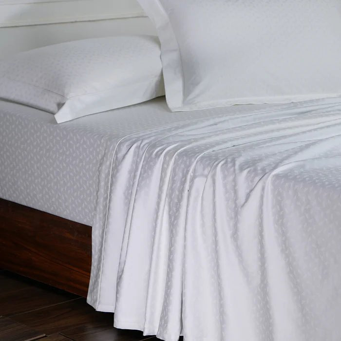 Leaf Self Jacquard 100% Cotton Ultra Soft Bed Sheet with Pillow Case - White - Daamaira Home and Living Ltd
