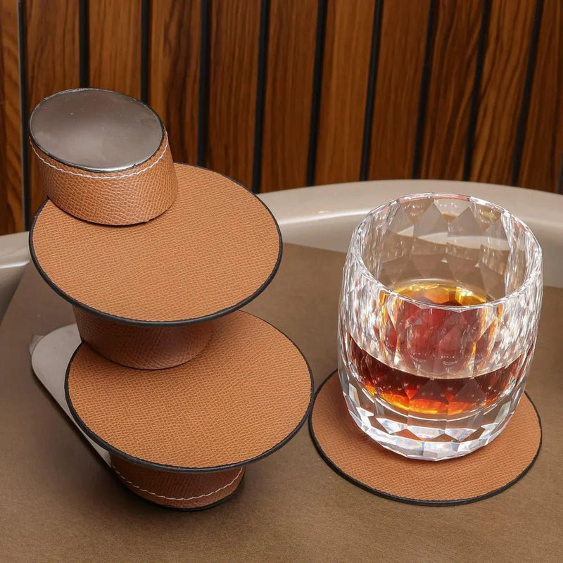 Leather Coasters With Stand- Brown — image 3