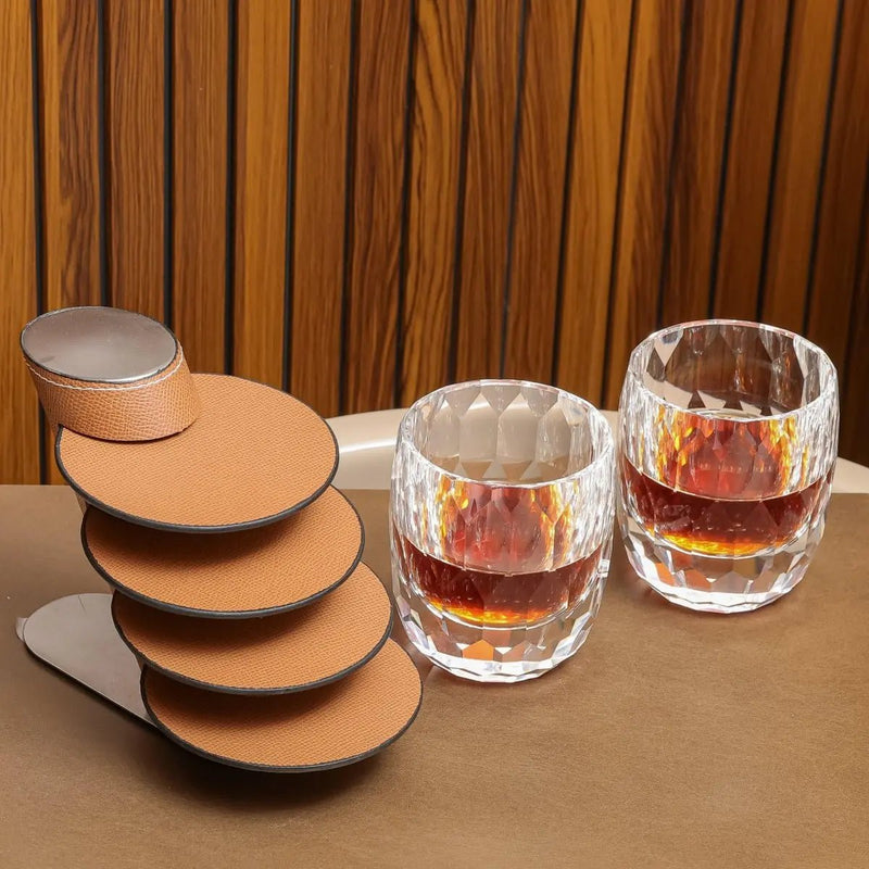 Leather Coasters With Stand- Brown — image 2