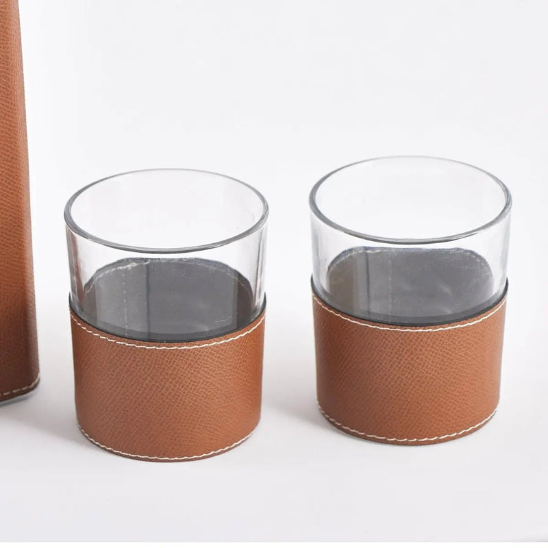 Leather Decanter Set - Brown — image 5