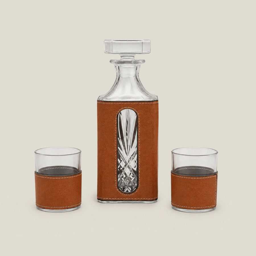 Leather Decanter Set - Brown