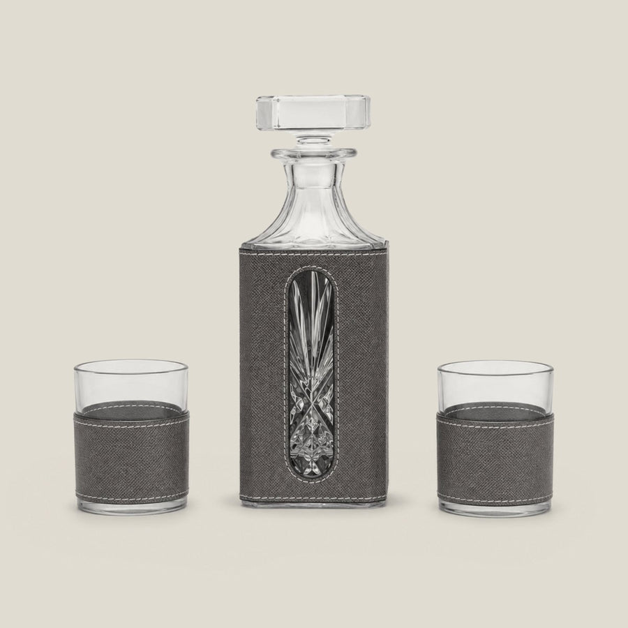 Leather Decanter Set - Grey