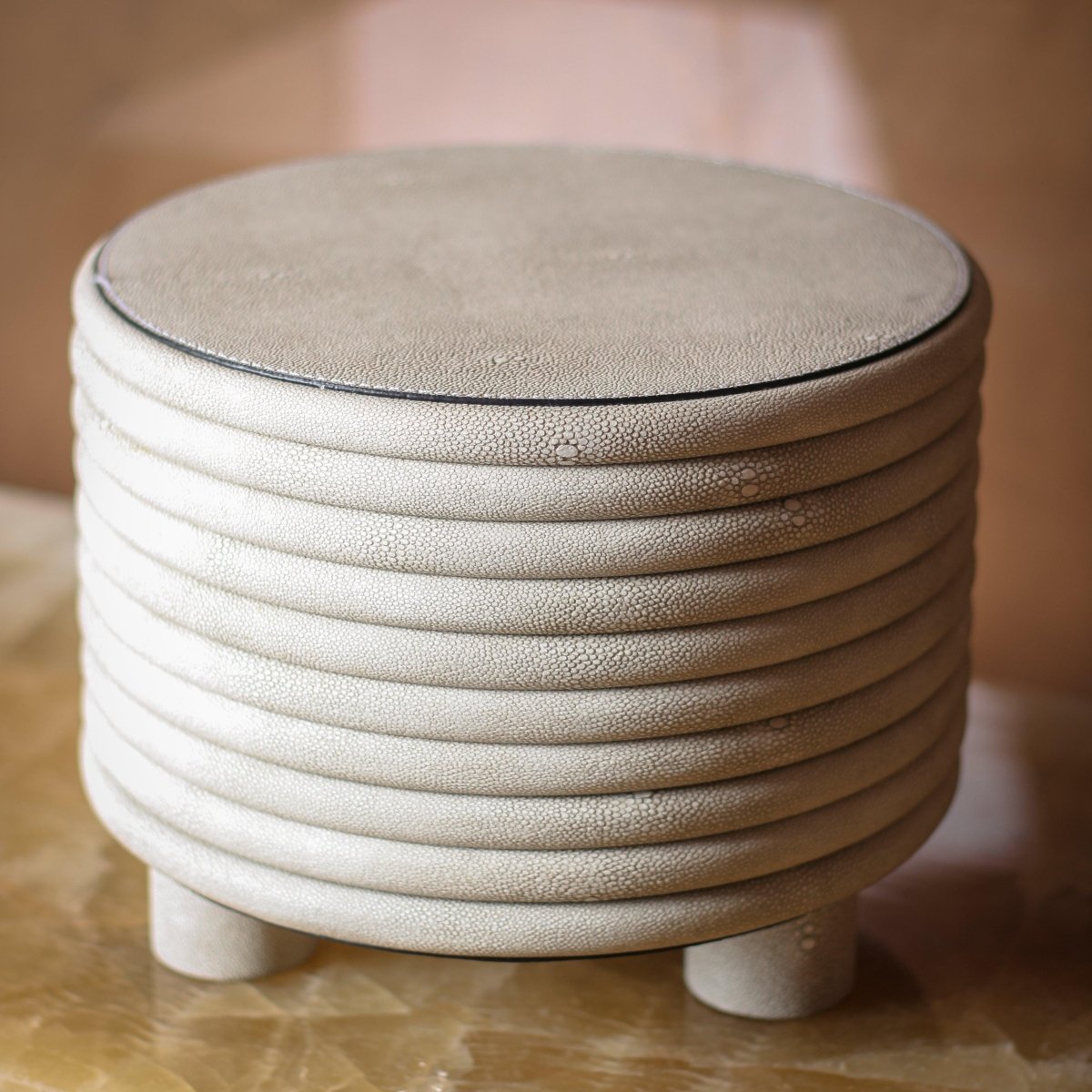 Decor Objects Leather Round Stool - High Rise - Daamaira Home and Living Ltd