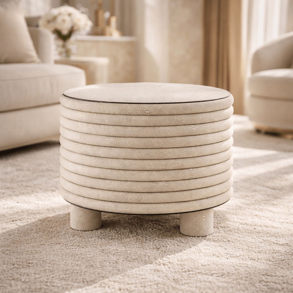 Decor Objects Leather Round Stool - High Rise - Daamaira Home and Living Ltd