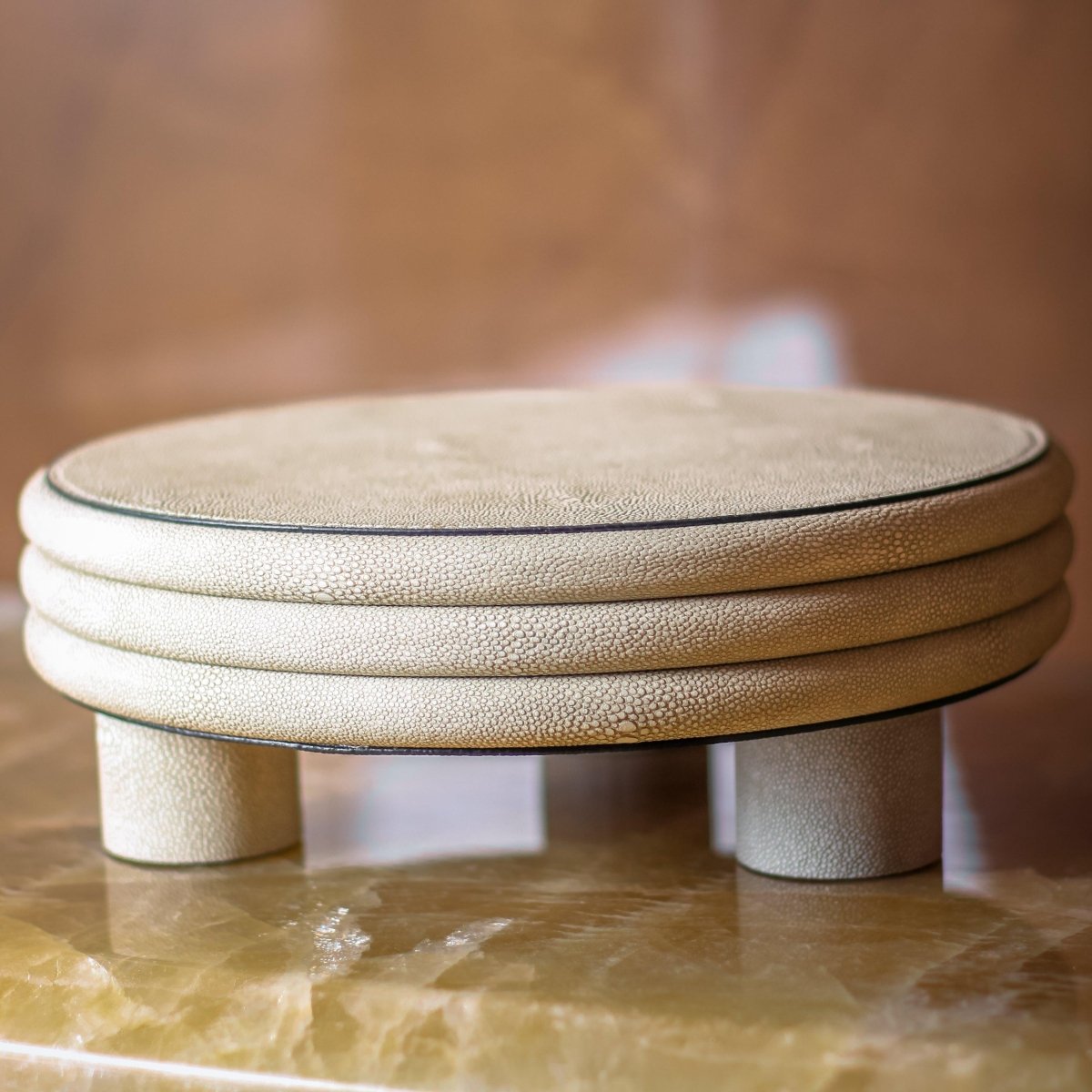 Decor Objects Leather Round Stool - Low Rise - Daamaira Home and Living Ltd