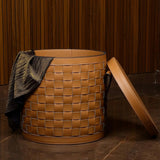 Leather Storage Basket With Lid — thumbnail 2