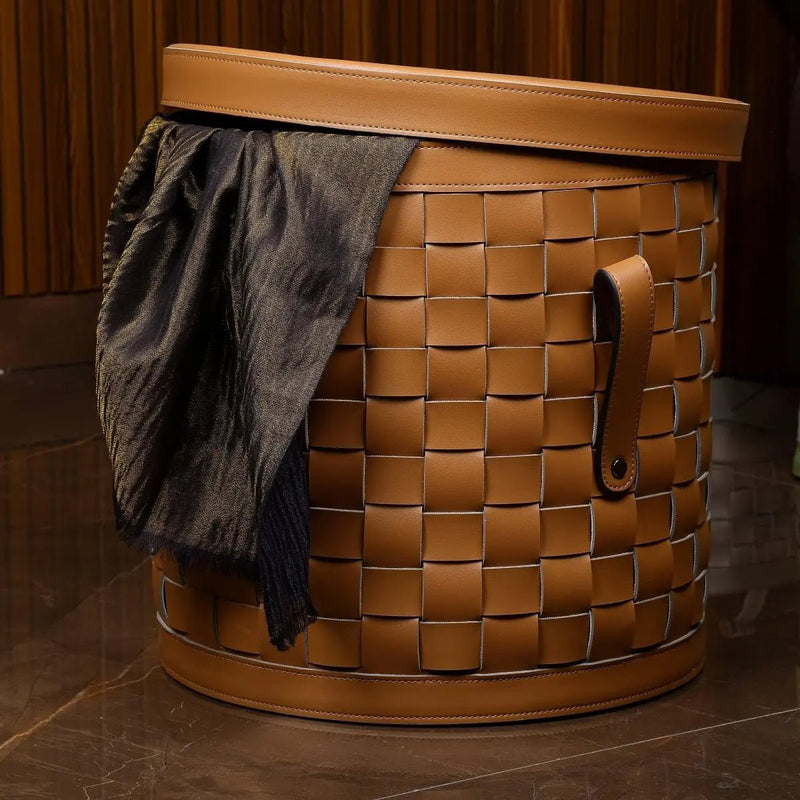 Leather Storage Basket With Lid — image 3