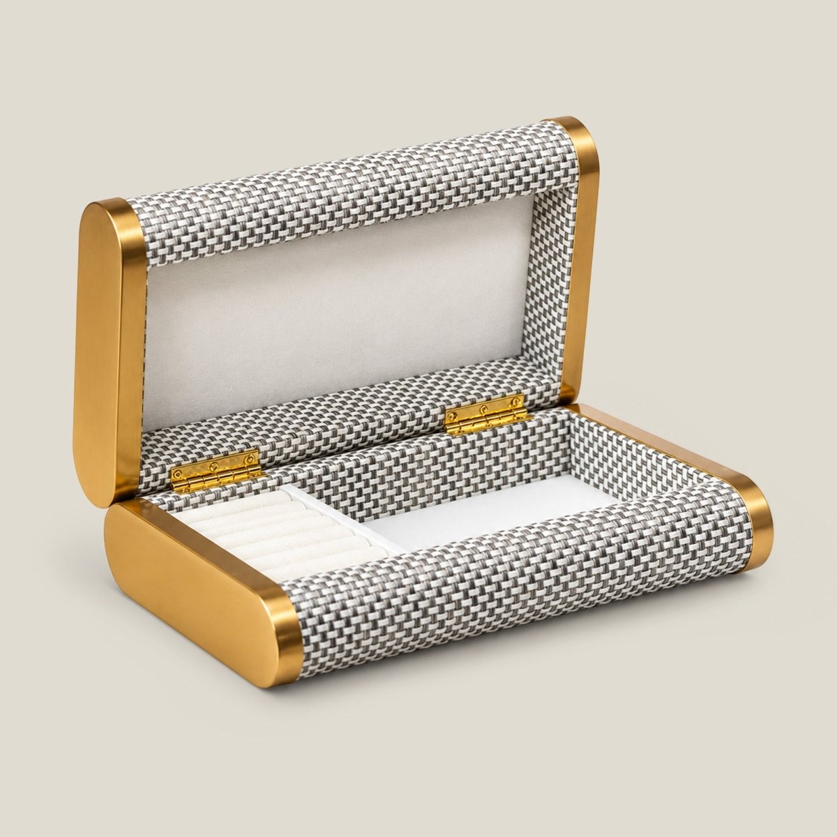 Storage Box Luxury Time Piece/Jewel Box - Beige and Gold - Daamaira Home and Living Ltd