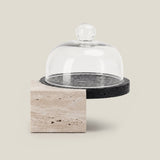Marble-Cake And Dessert Stand With Lid - Beige & Black — view 1