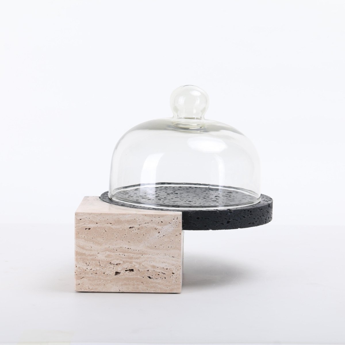 Serving Tray Marble - Cake And Dessert Stand With Lid - Beige & Black - Daamaira Home and Living Ltd