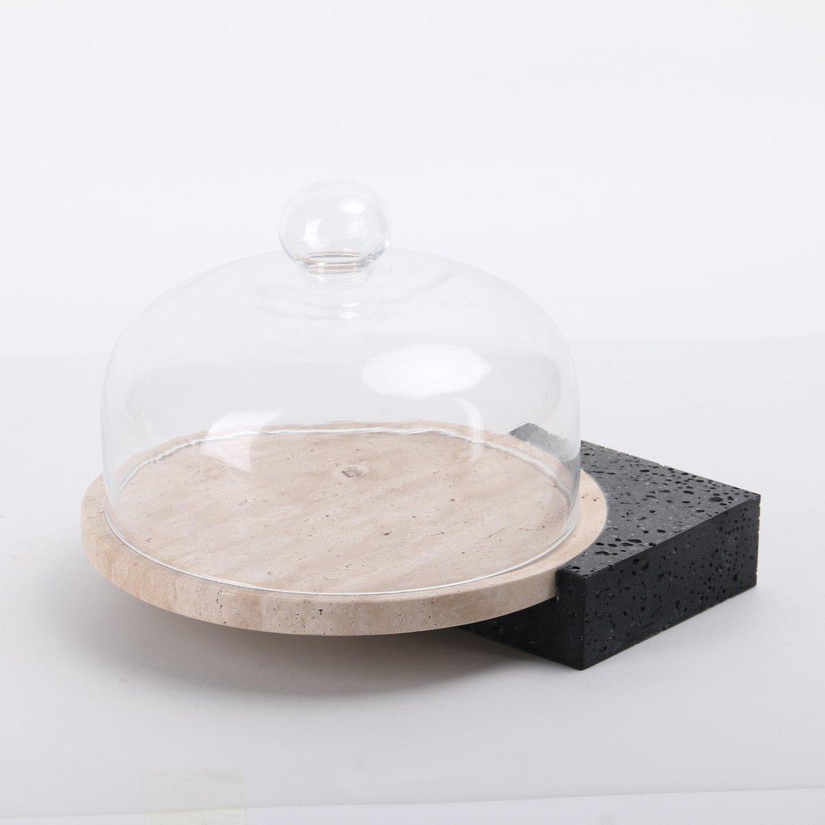 Serving Tray Marble - Cake And Dessert Stand With Lid - Black & Beige Large - Daamaira Home and Living Ltd