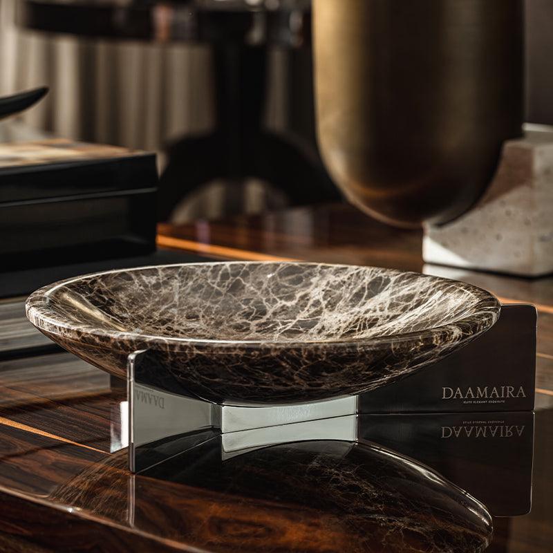Decorative Platters Marble Tray With Alloy Stand - Daamaira Home and Living Ltd
