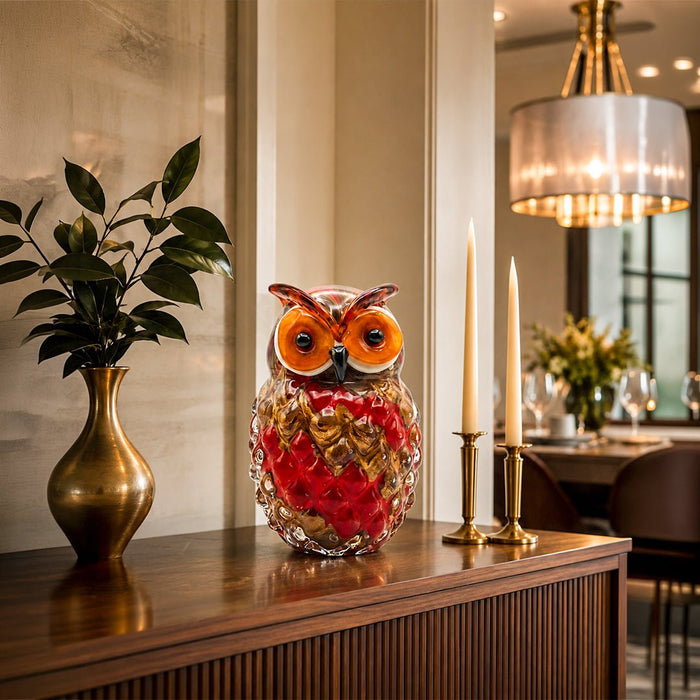 Murano Glass Crimson Owl Sculpture - view 2