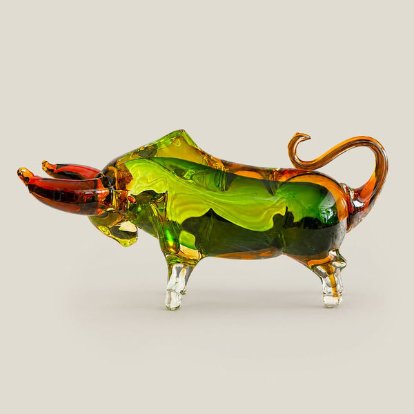 Murano Glass Green Bull Sculpture
