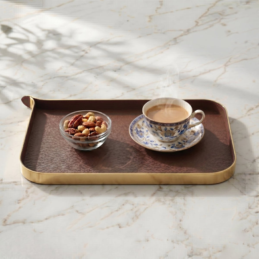 Nordic Vanity/Serving Tray - Brush Gold And Brown Small