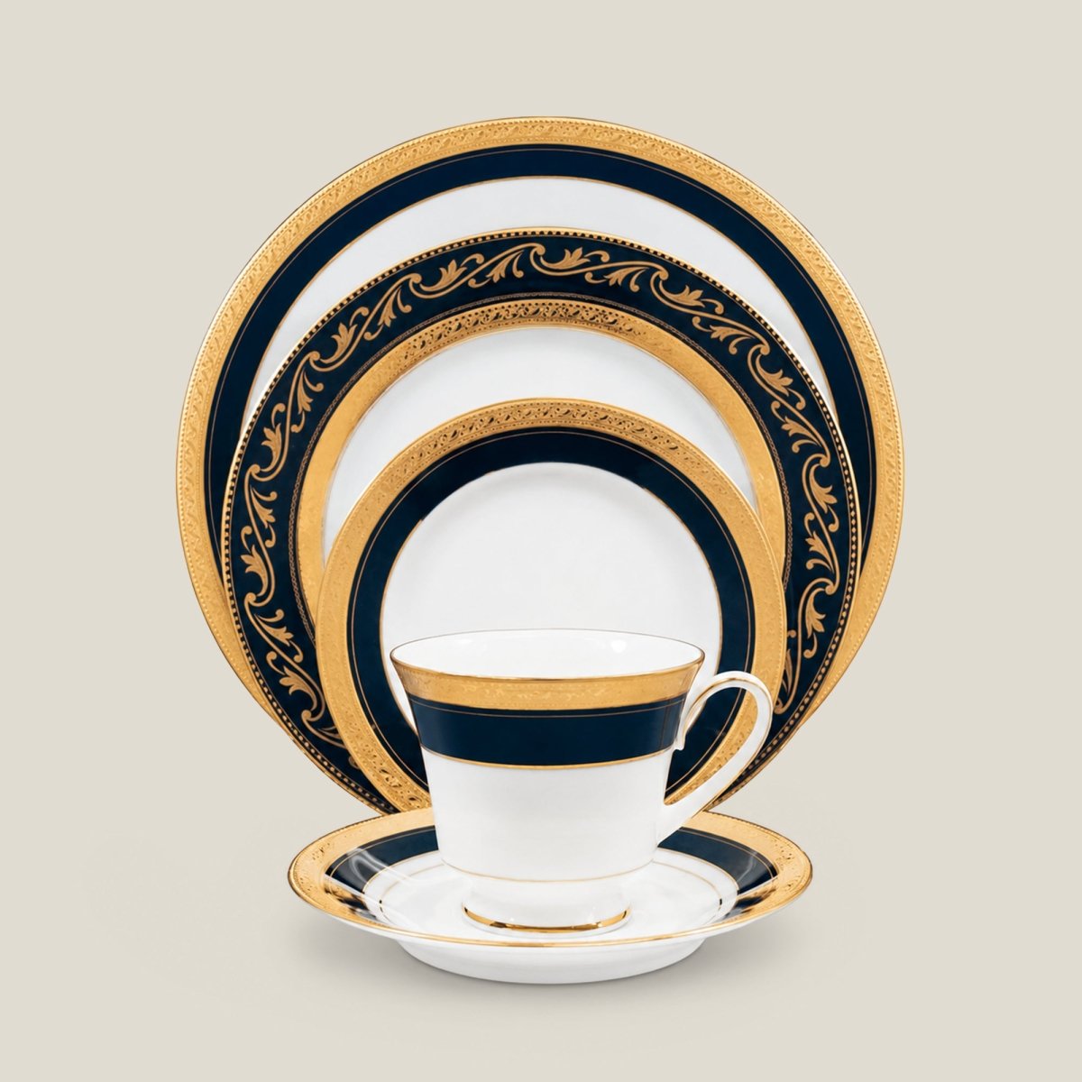 TEA SET Noritake CRESTWOOD COBALT GOLD 12PC TEA SET - Daamaira Home and Living Ltd