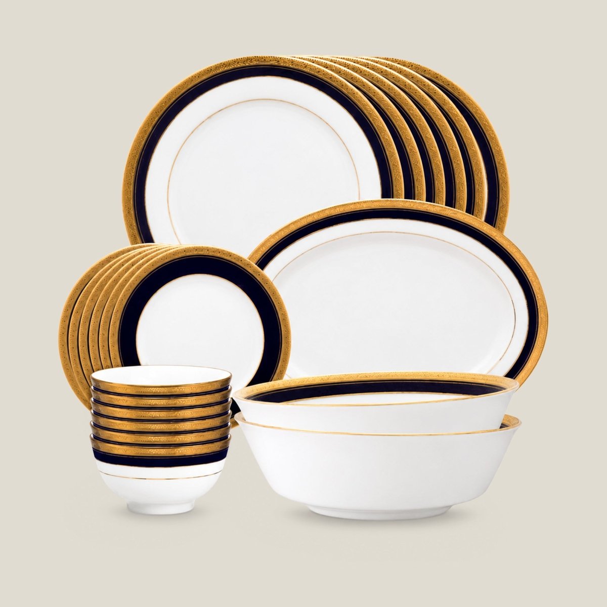 dinner set Noritake CRESTWOOD COBALT GOLD 21PC DINNER SET W/G - Daamaira Home and Living Ltd