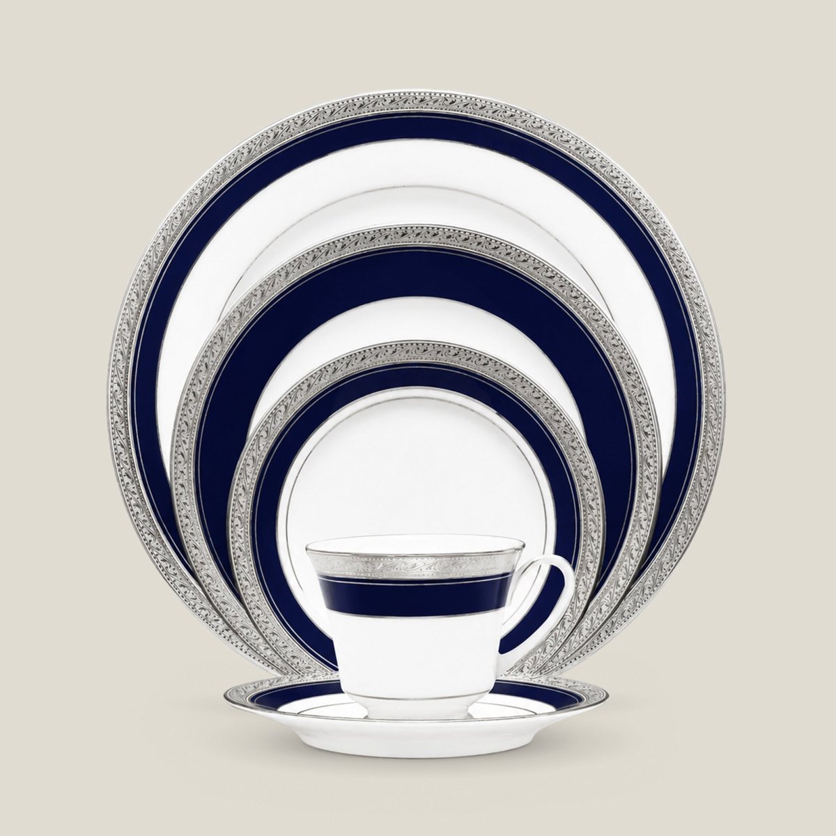 TEA SET Noritake CRESTWOOD COBALT PLATINUM 12PC TEA SET W/GIFT BOX - Daamaira Home and Living Ltd