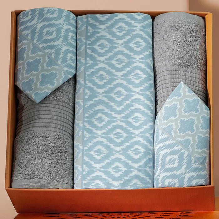 Optimist Bloom Multi Ikat 144TC Cotton 6PC Bed Bath Set - Polka Dots & Gray Towel - Daamaira Home and Living Ltd