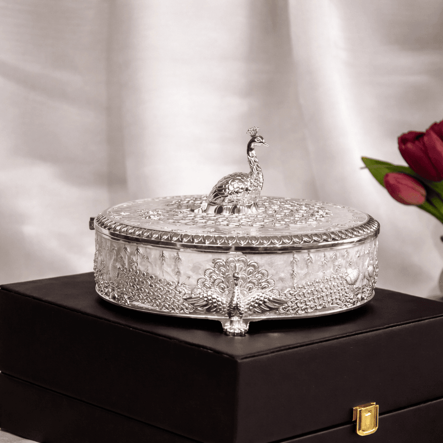 Peacock Dry Fruit Box with Lid – 20 cm
