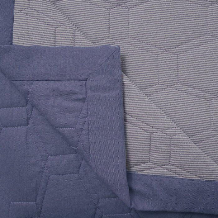 Pin Stripe Classic Blue Quilt Set 8 - Pc 100% Cotton Yarn Dyed Textured - Daamaira Home and Living Ltd