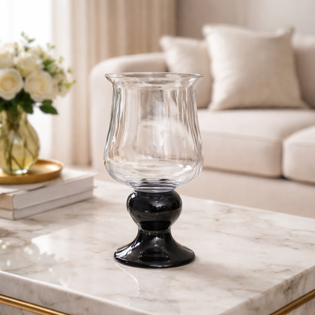 Radiant Clear Vase With Black Base - Small