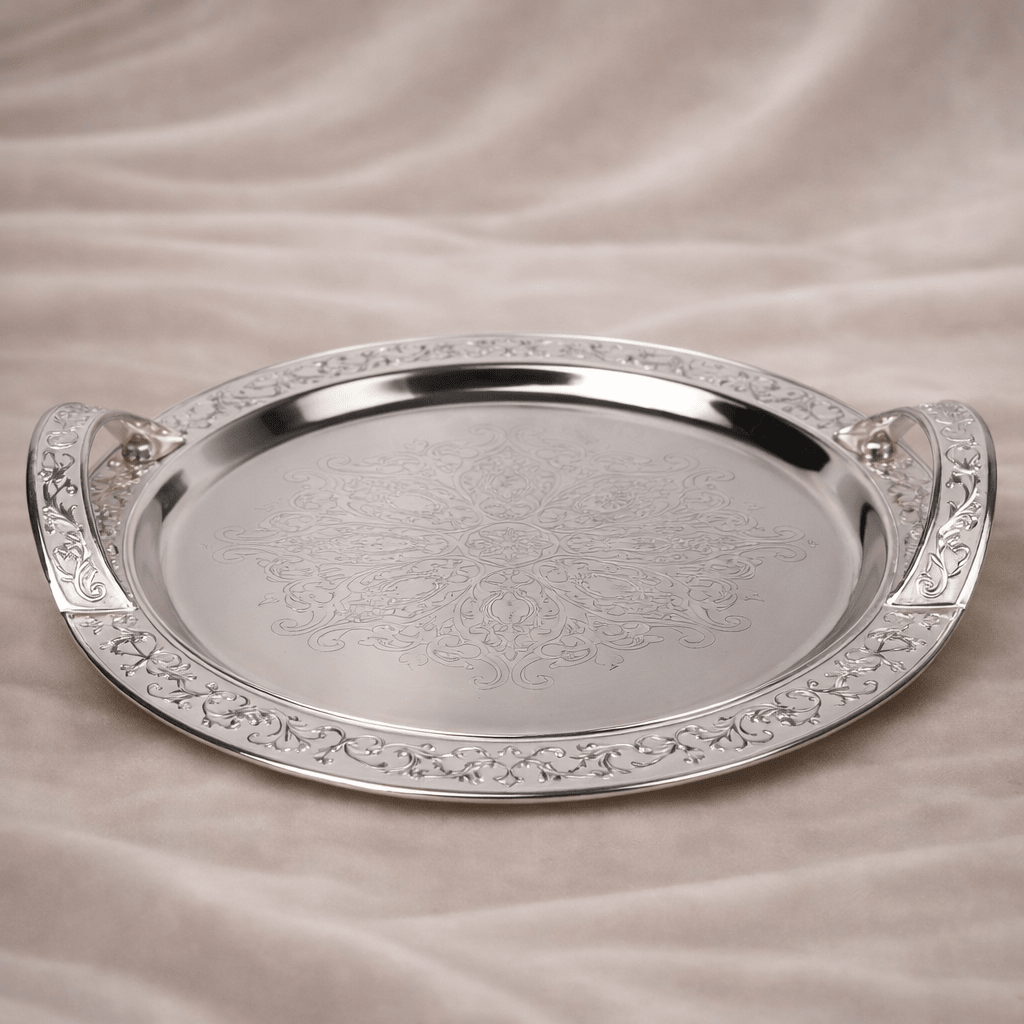 Round Serving Tray with Handle - Daamaira Home and Living Ltd