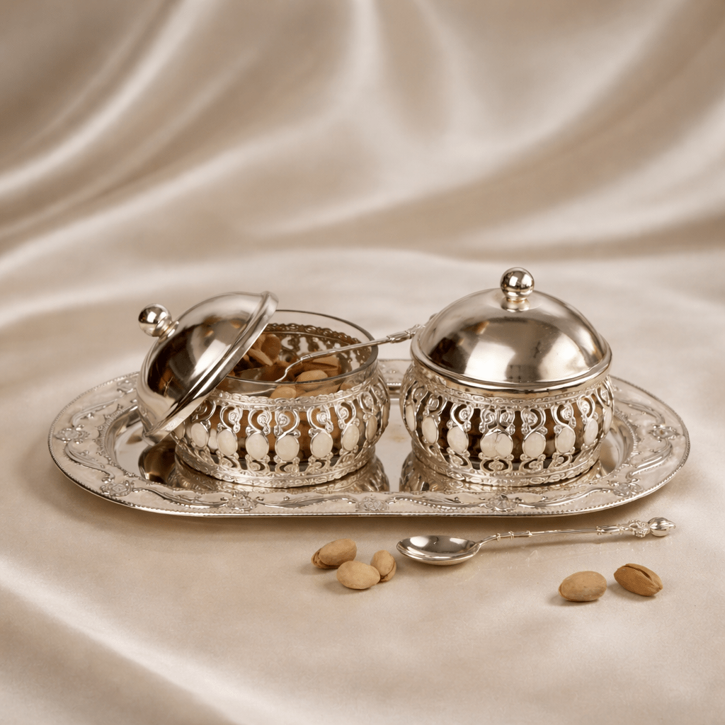 Royal Crystal Accent Dry Fruit Set with Tray (11 x 10 cm) - Daamaira Home and Living Ltd