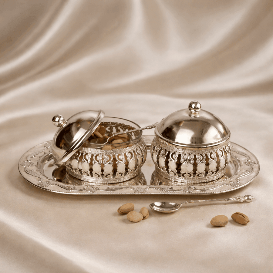 Royal Crystal Accent Dry Fruit Set with Tray (11 x 10 cm)