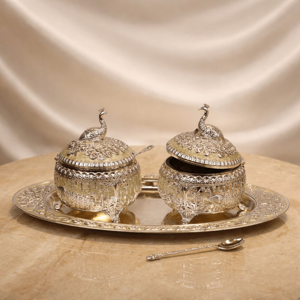 Royal Peacock Dry Fruit Bowl Set with Tray (11 x 12 cm) - Daamaira Home and Living Ltd