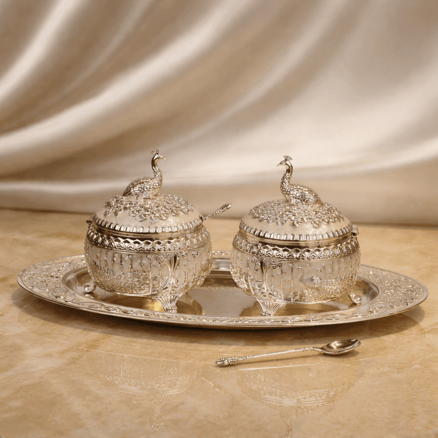 Royal Peacock Dry Fruit Bowl Set with Tray (11 x 12 cm)