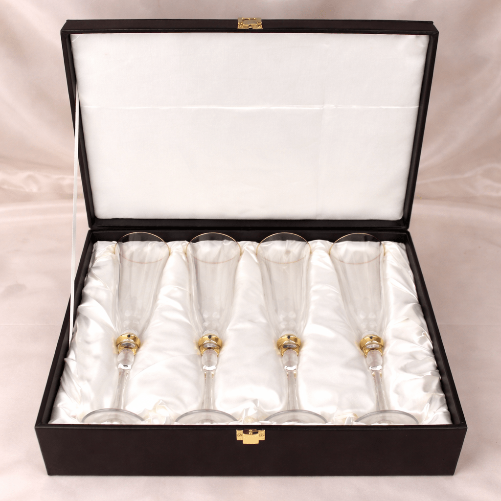 Drinking Glasses Royale Set Of 4 Champagne Flutes with Gift Box - Daamaira Home and Living Ltd