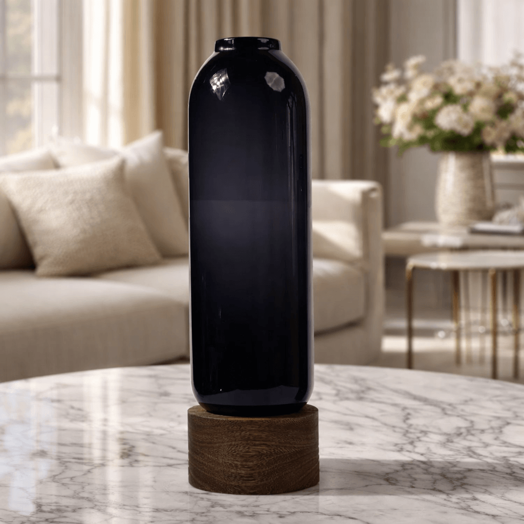 Vases Saint Flower Vase With Wooden Base - Daamaira Home and Living Ltd