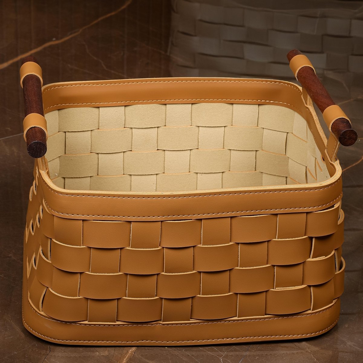 Wicker Storage Box Soiree Leather Basket - Brown Large - Daamaira Home and Living Ltd