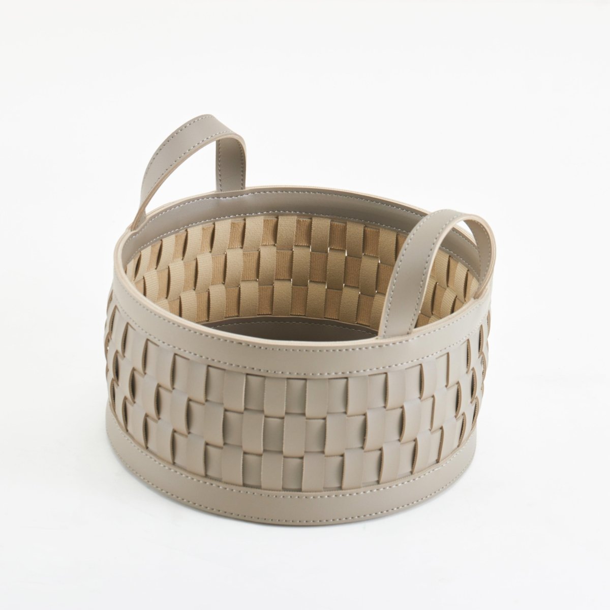Wicker Storage Box Soiree Round Leather Basket - Daamaira Home and Living Ltd