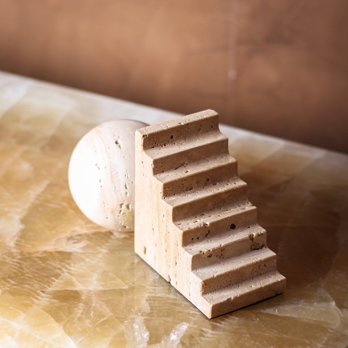 Decor Objects Sphere And Stair Marble Bookend - Daamaira Home and Living Ltd