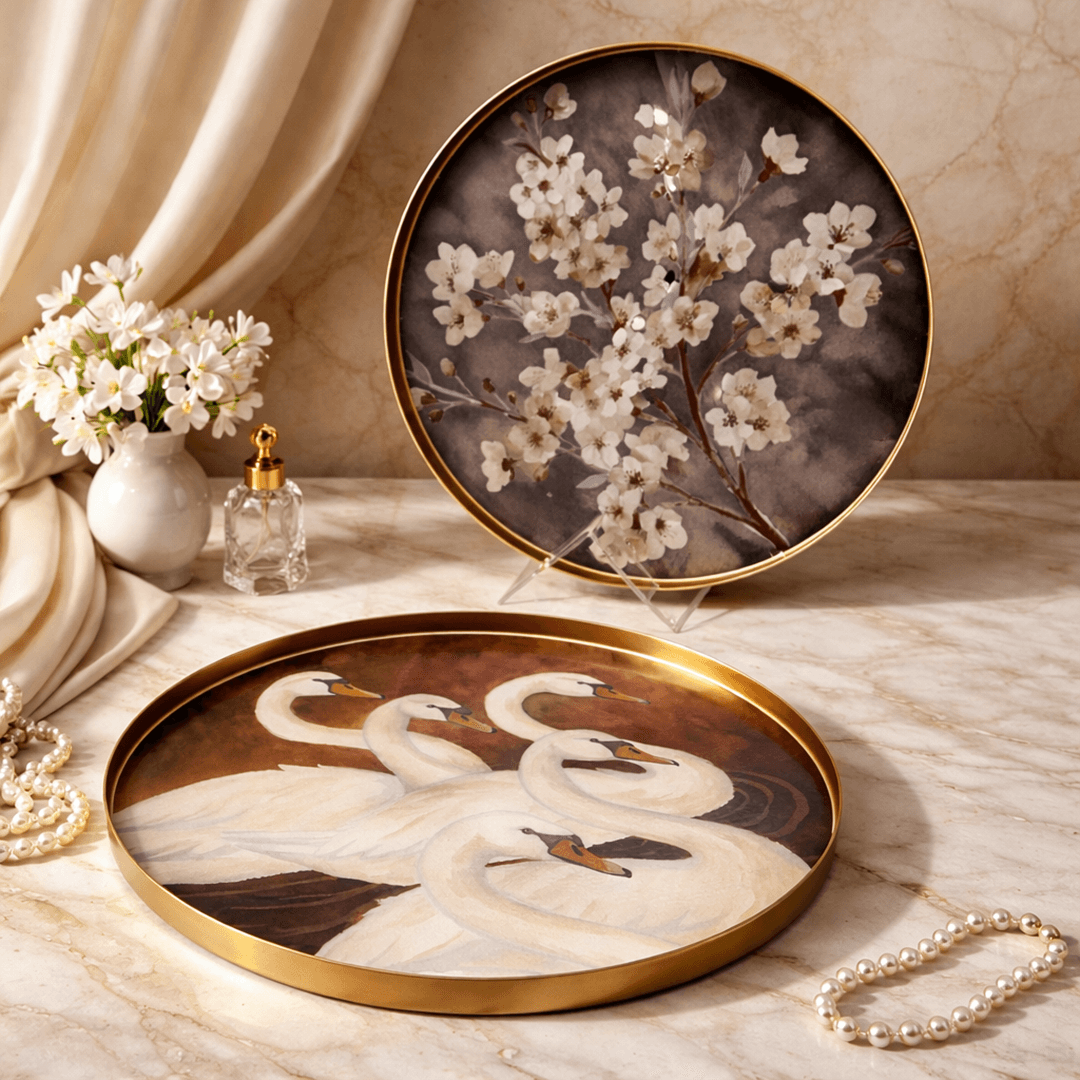Sculptures & Figurines The Swans Tray/Wall Art (Set of 2) - Daamaira Home and Living Ltd